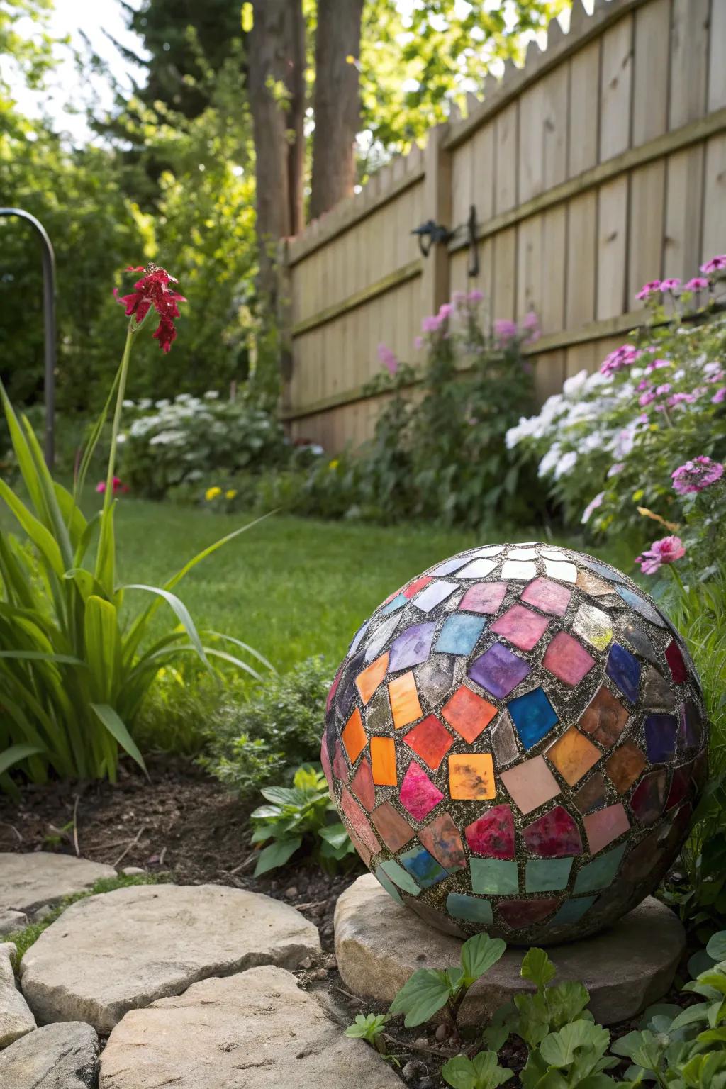 From a bowling ball, create a striking gazing ball.