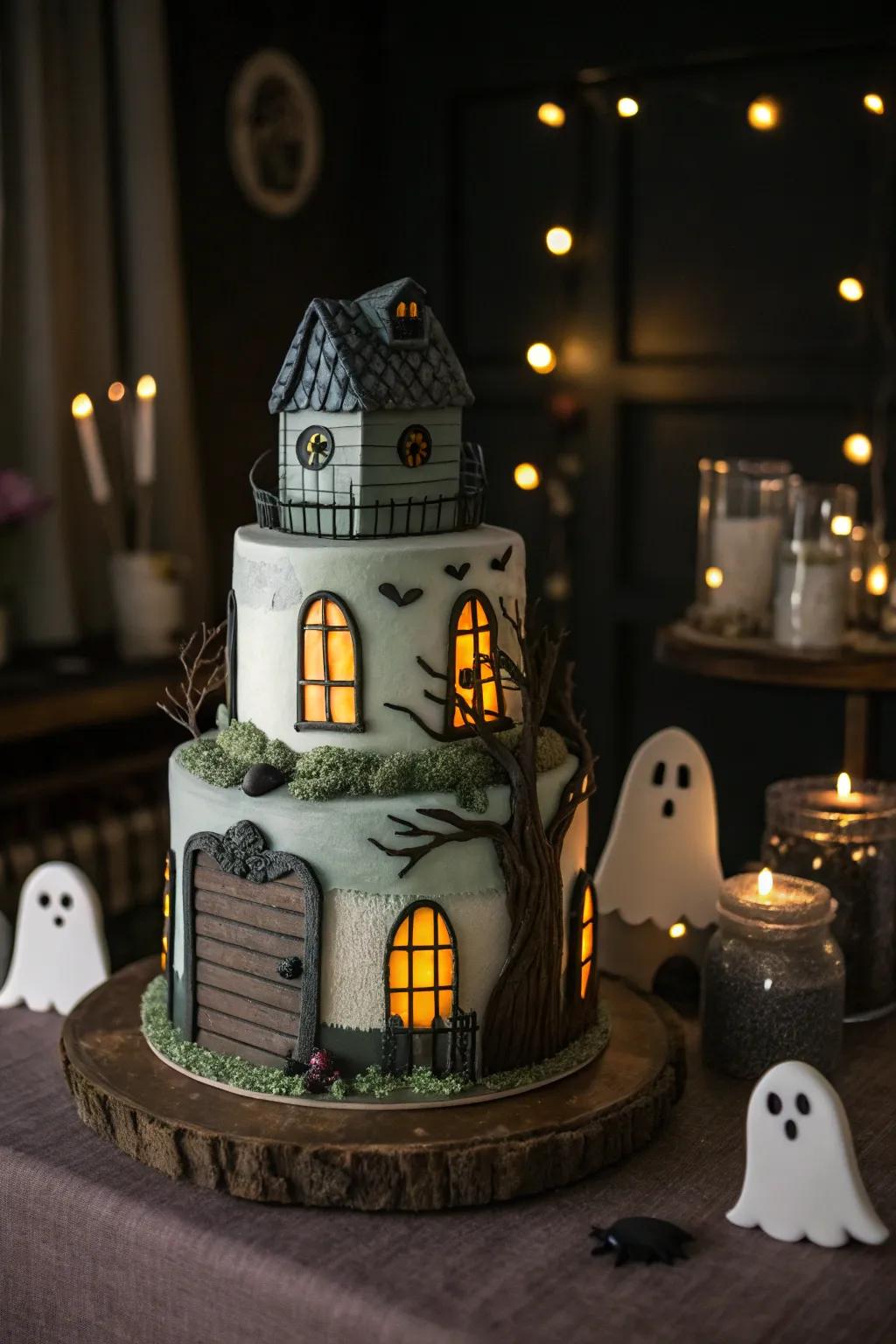 A ghostly house cake that is wonderfully spooky.