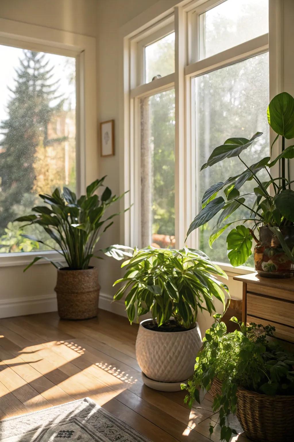 Natural light keeps sun-loving plants healthy and lively.