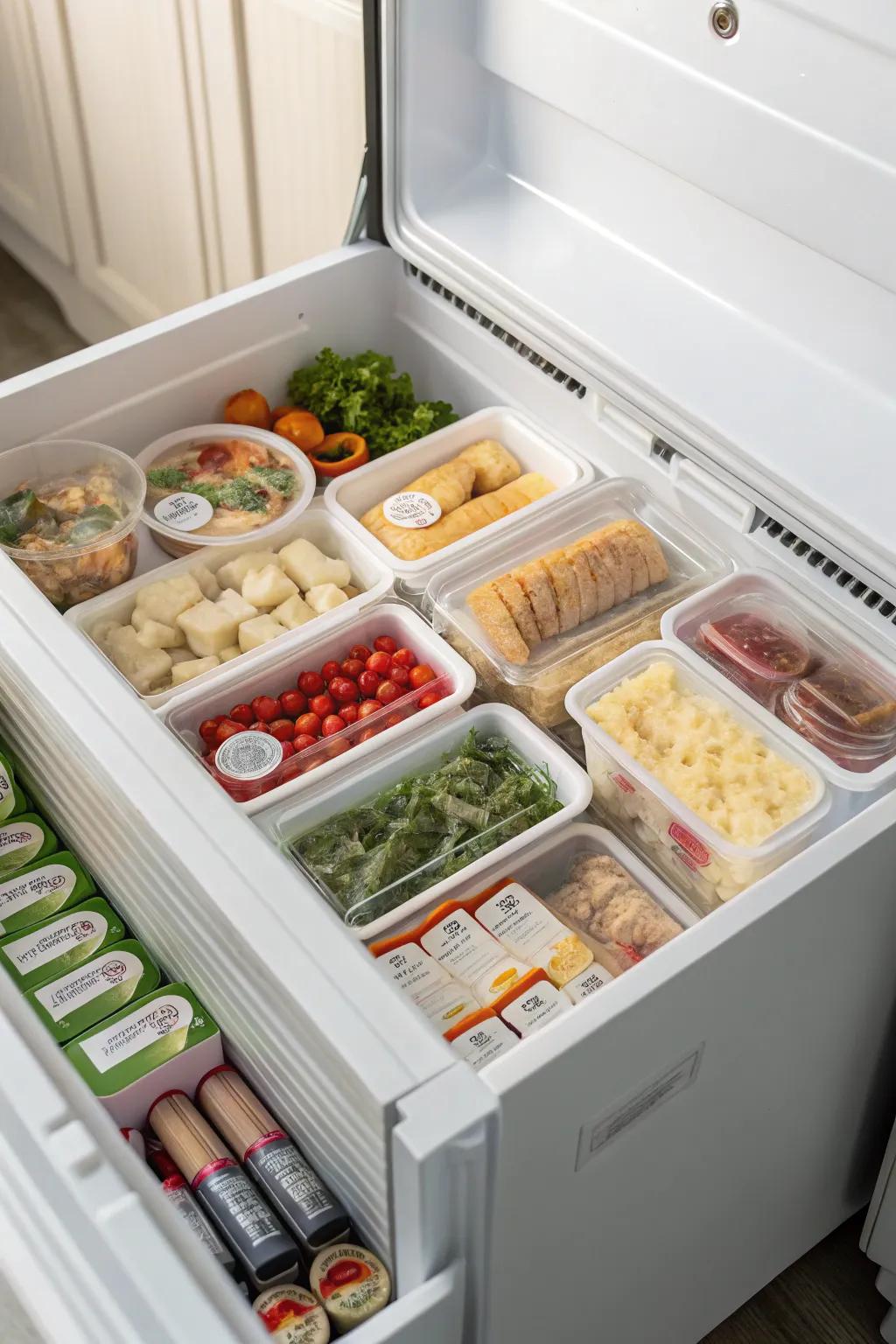 A food rotation system ensures the first-in items are used first.