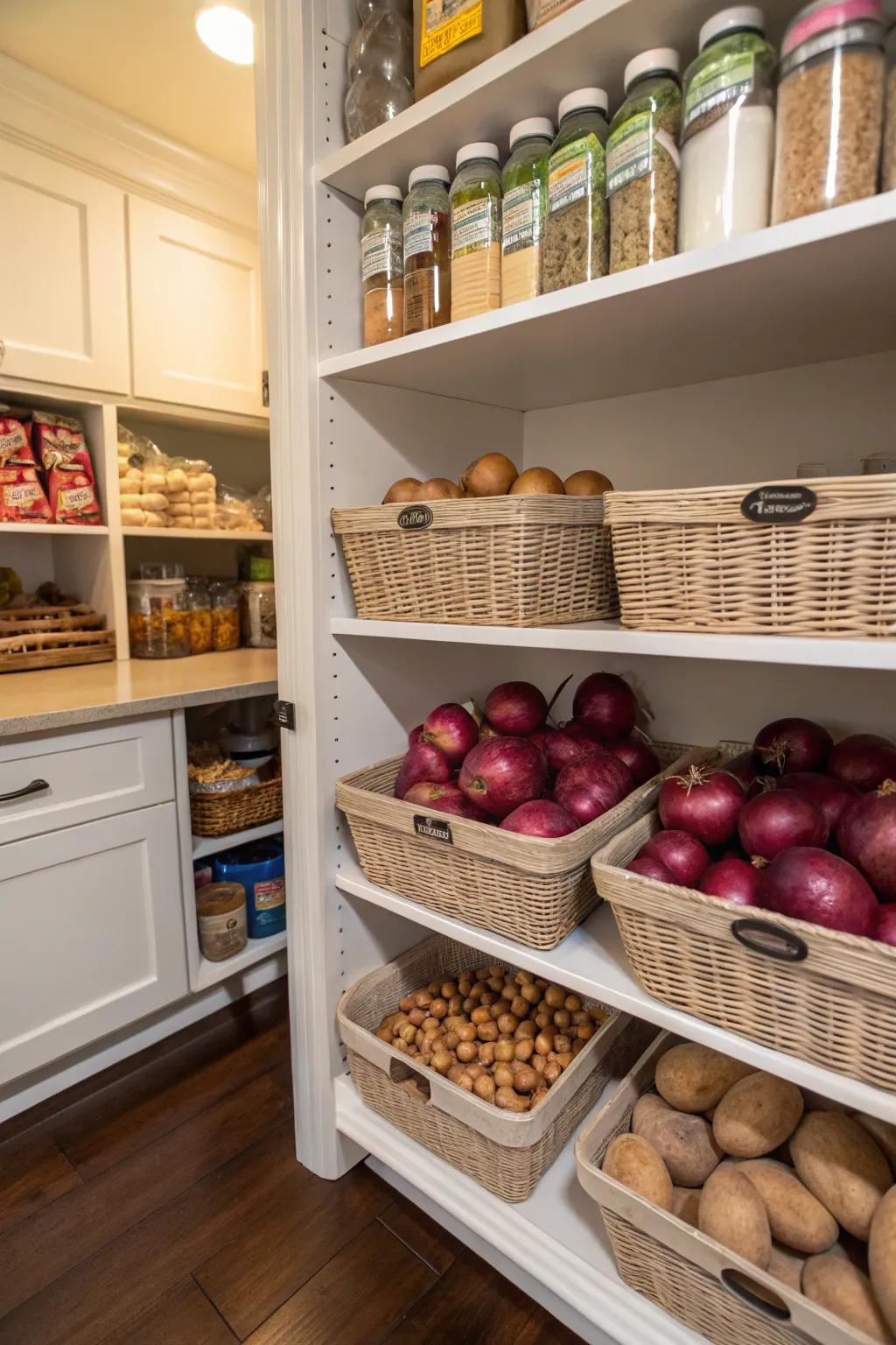 A designated pantry zone maintains the organization and freshness of your produce.