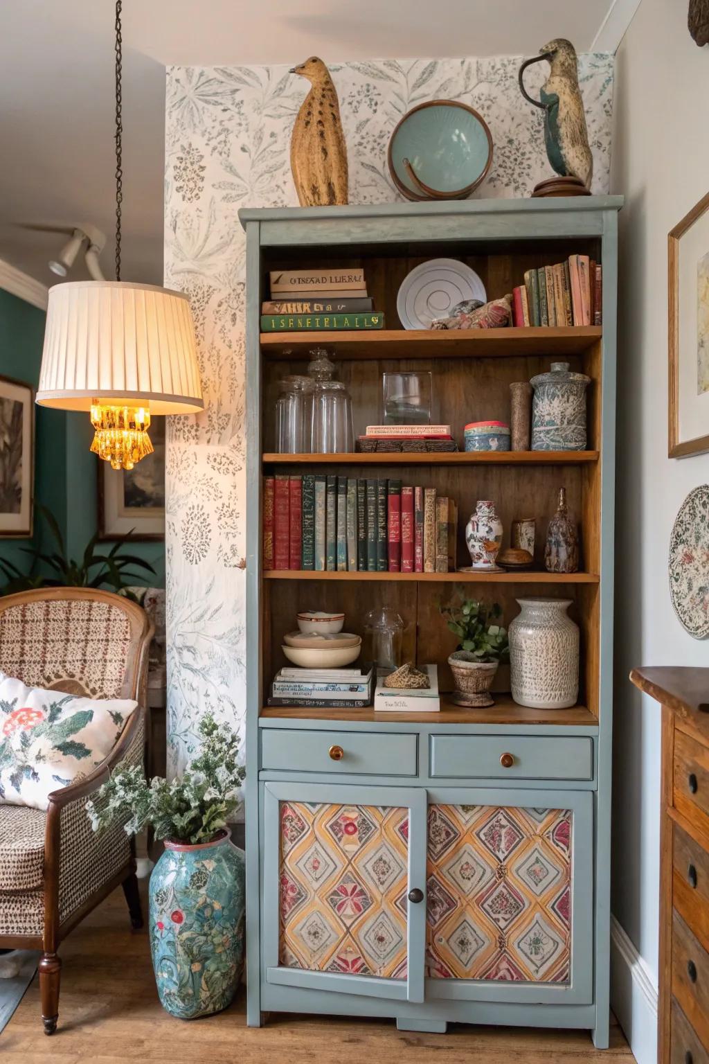 The varied hutch blends vintage attraction with contemporary sophistication.