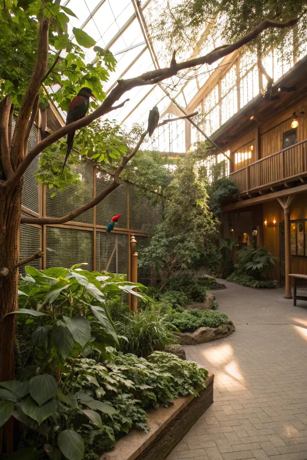 An indoor garden aviary, a synthesis of nature and nurture.