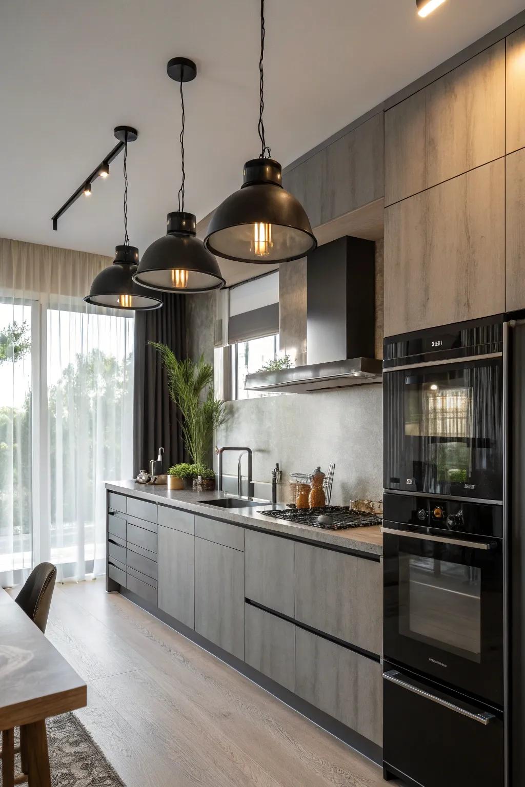 Industrial lighting is an easy way to add a striking focal point.