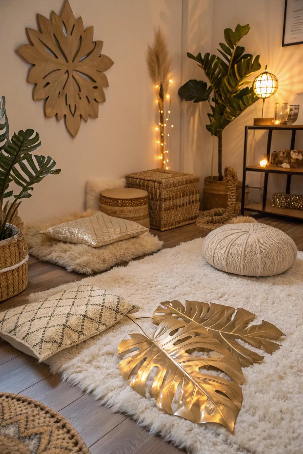 Layering surfaces contributes depth and sensory appeal to your jungle space.