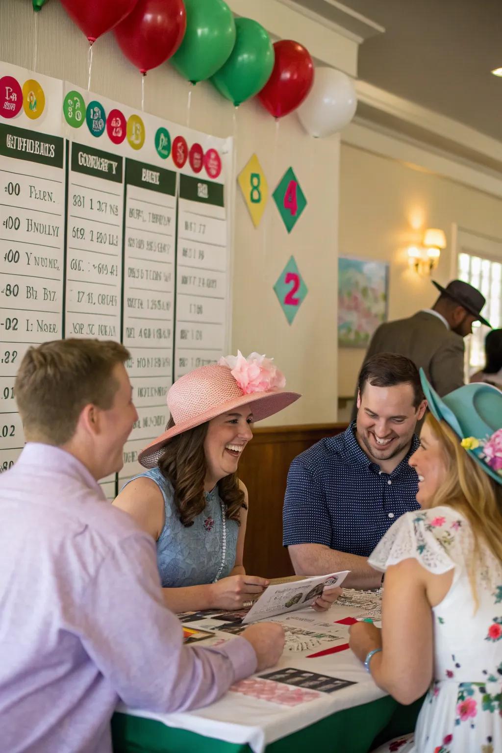 Attendees participating in an energetic Run for the Roses-themed trivia contest.