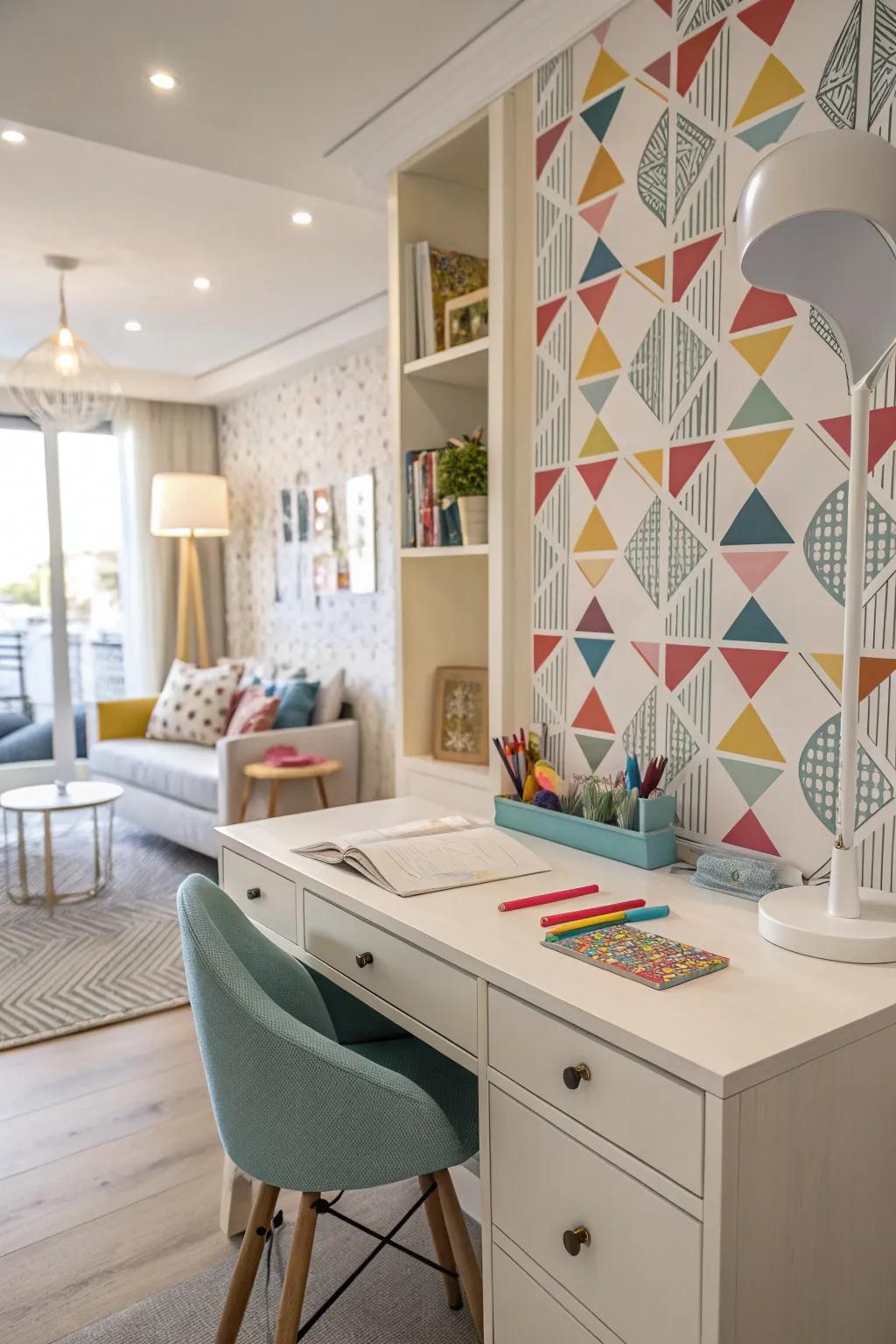 Wallpaper can be a transformative element in defining a study space.