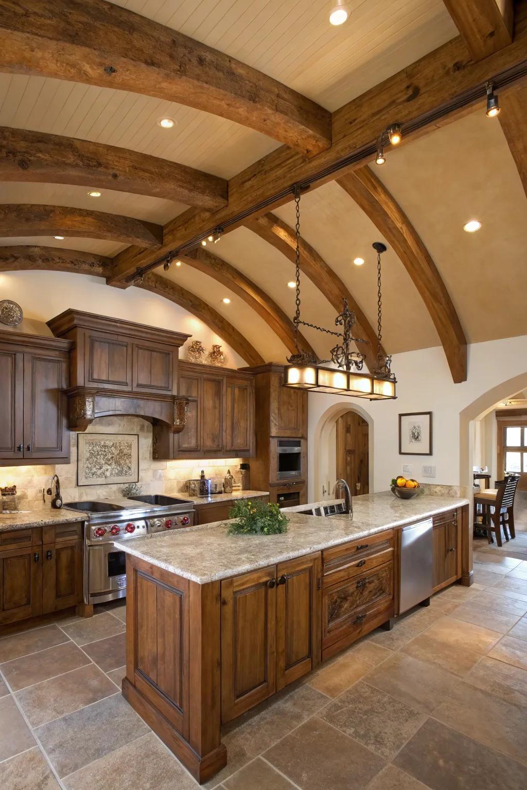 Arched beams offer an original structural flair to your kitchen.
