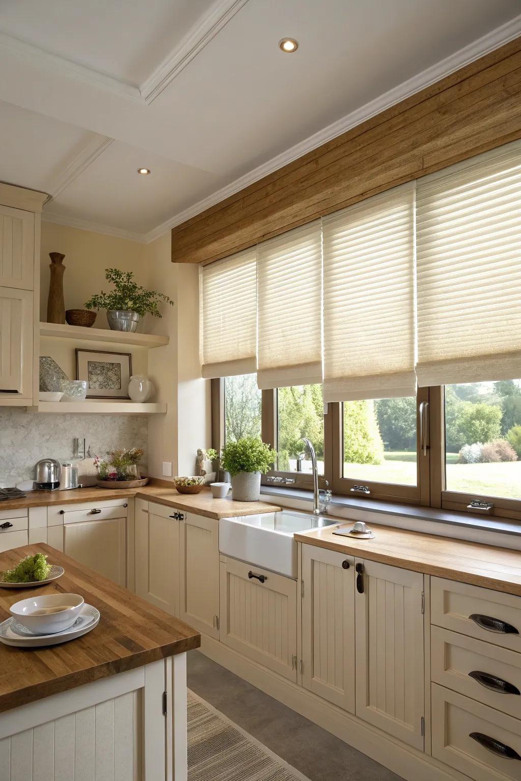 Cozy kitchen enhanced with honeycomb screens