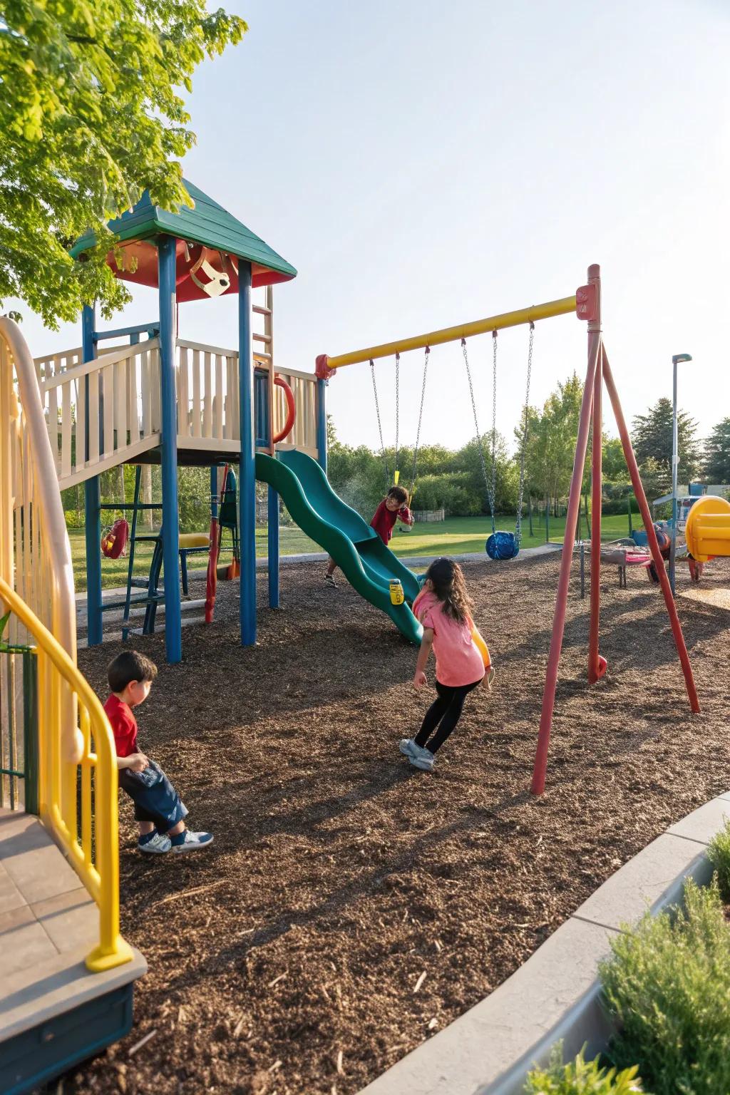Ground cover offers a secure and tidy area for kids to play.