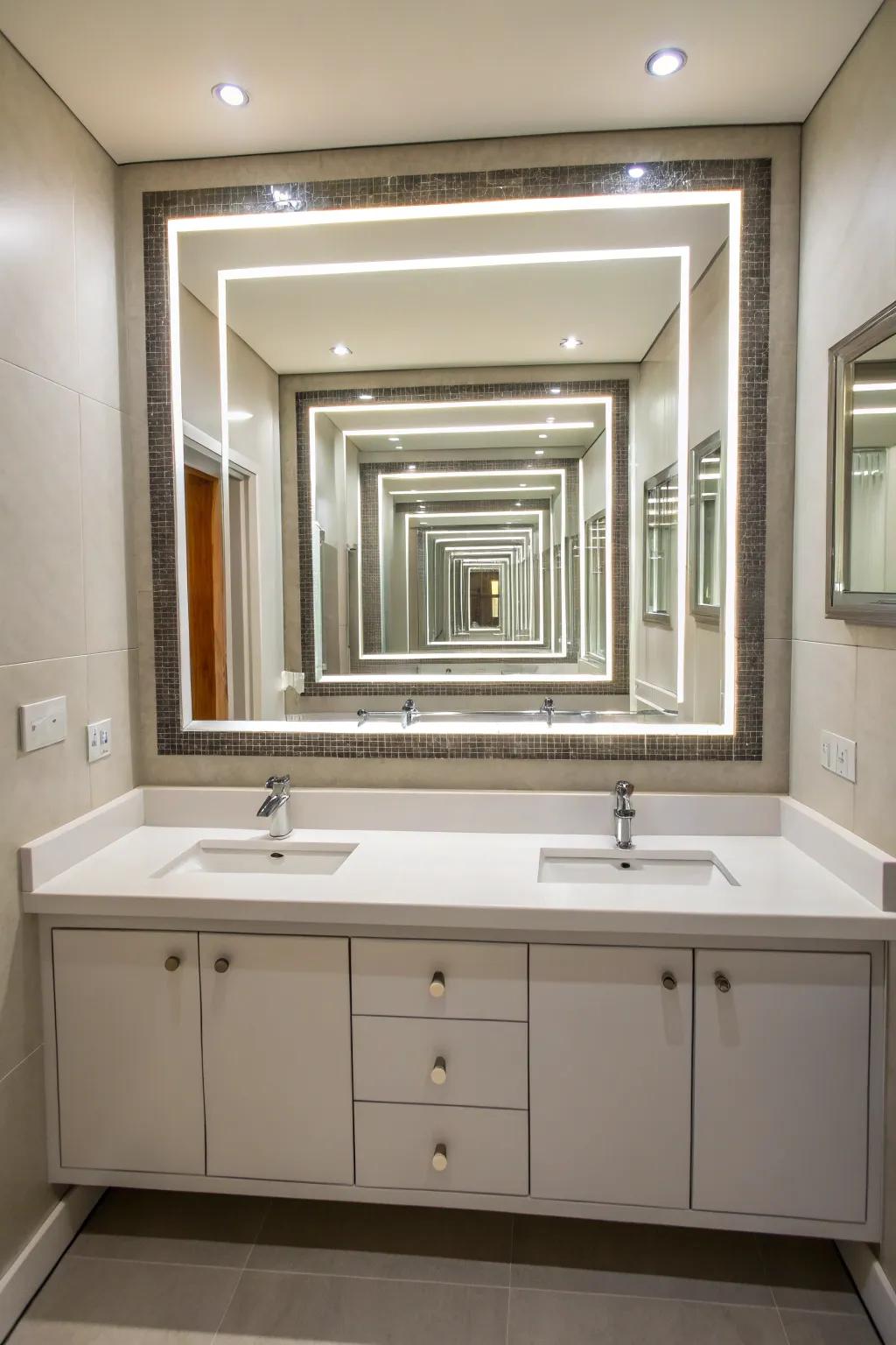 Layering mirrors introduces depth and visual interest to bathroom decor.