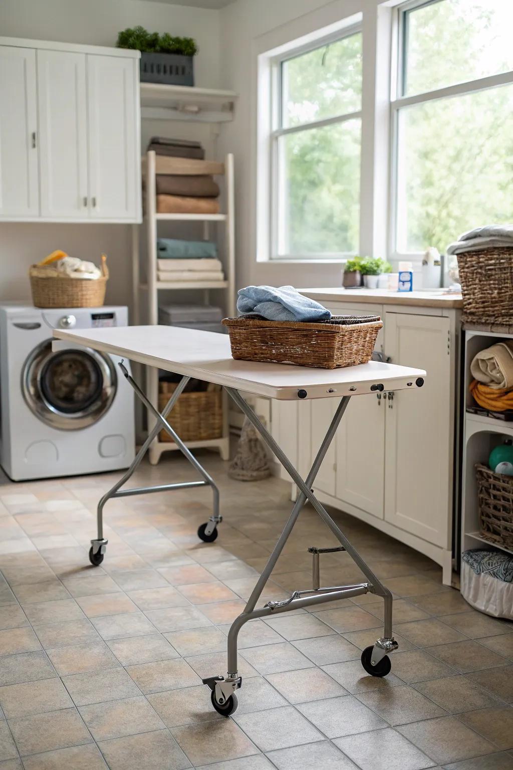 A portable table adds adaptability to your laundry routine.