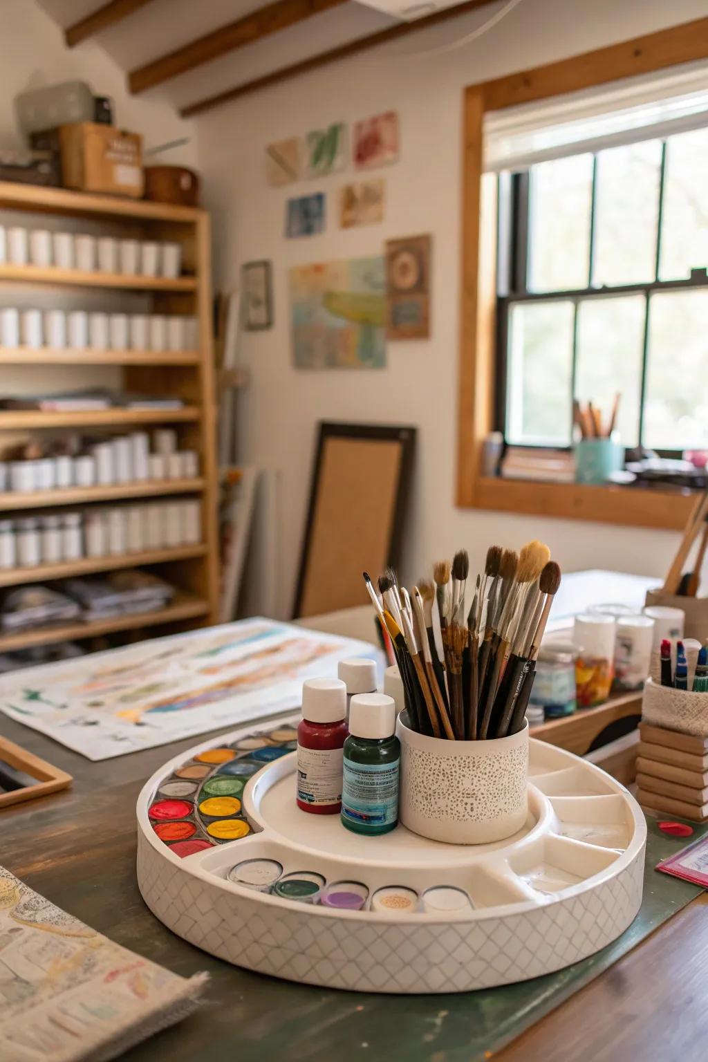 Keep craft supplies organized with a spin organizer.