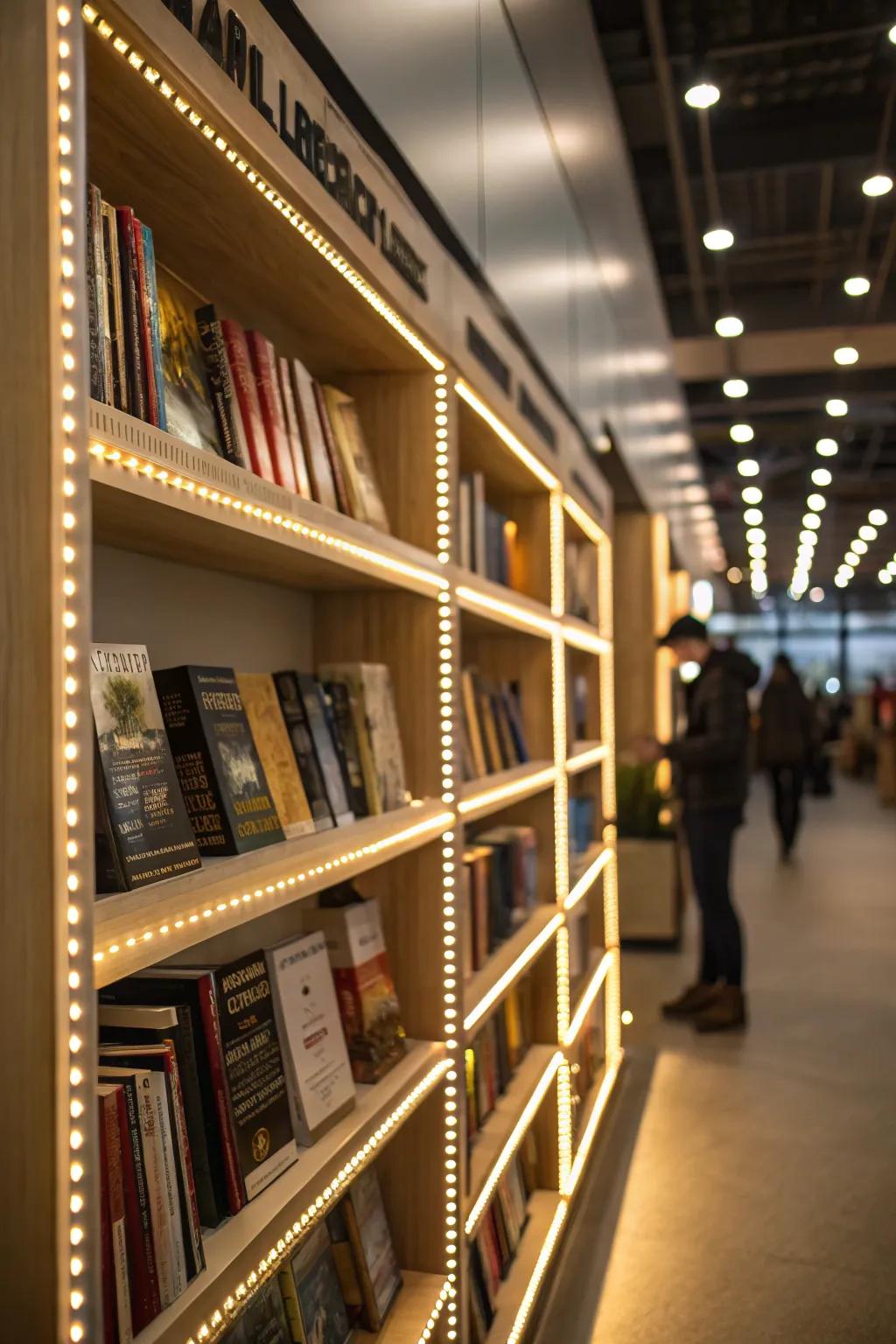 Using accent LED lighting, make your bookshelves stand out.