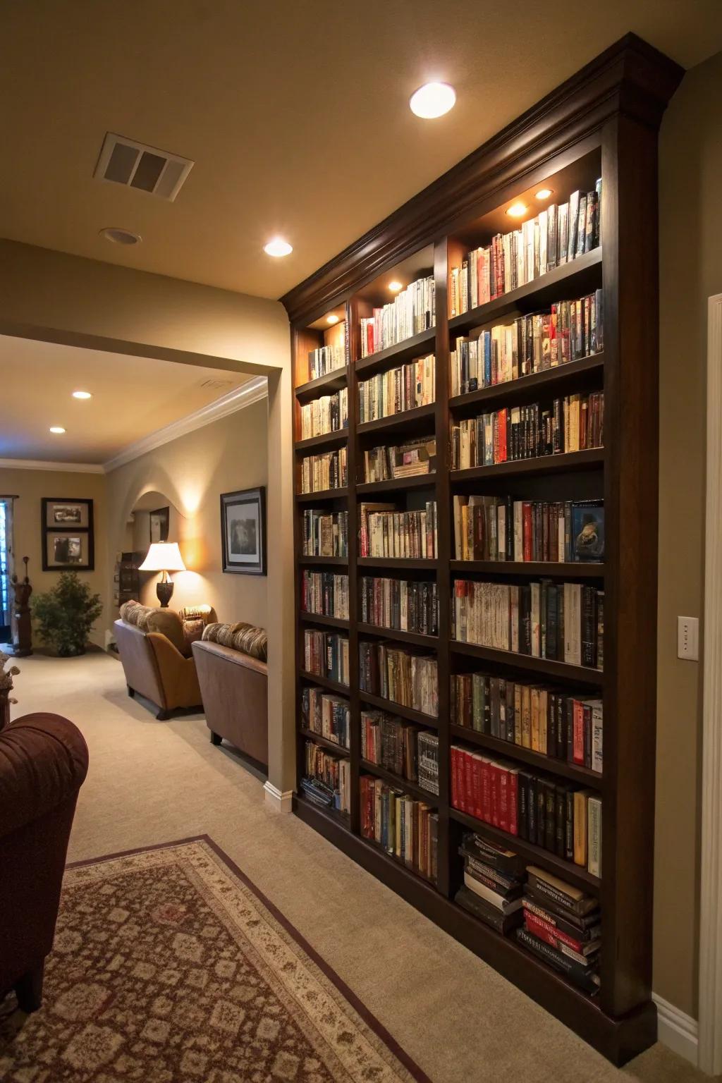 A book wall makes a striking and inviting declaration in your family room.