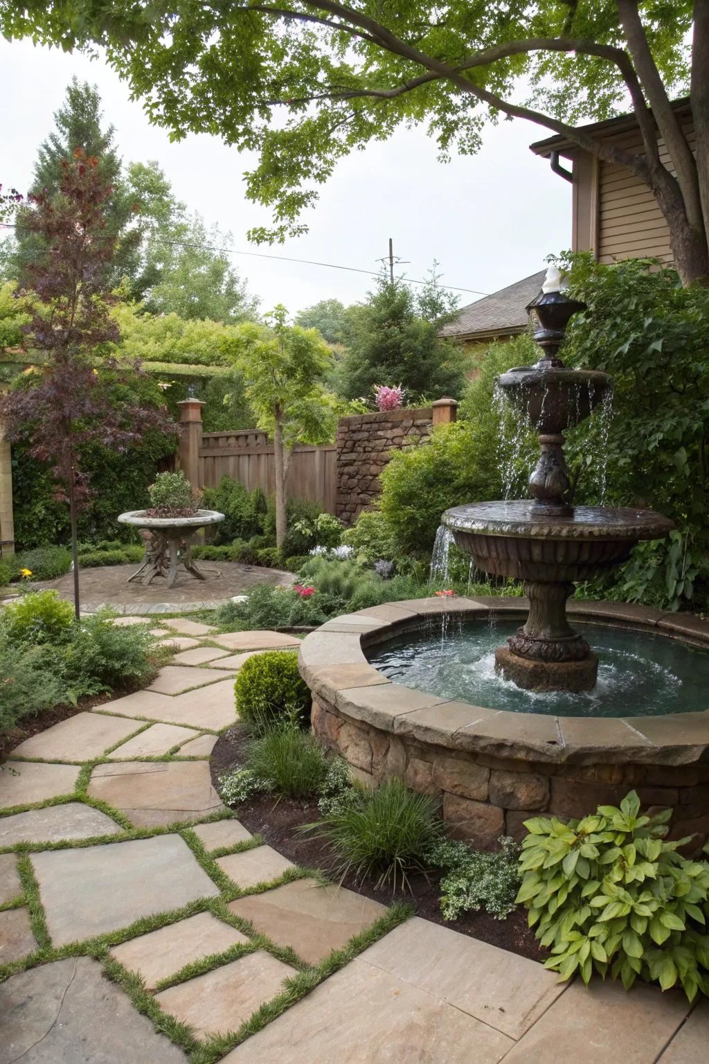 A serene liquid component adding tranquility to the backyard.