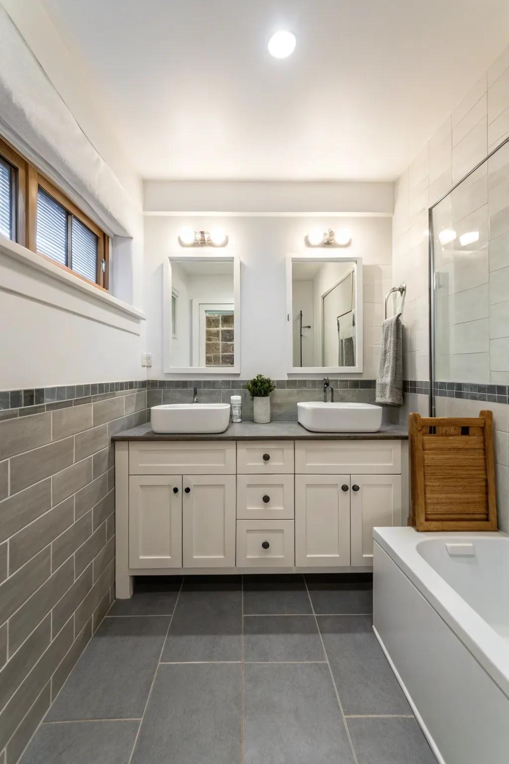 A bathroom showcasing a neutral and calming color palette.