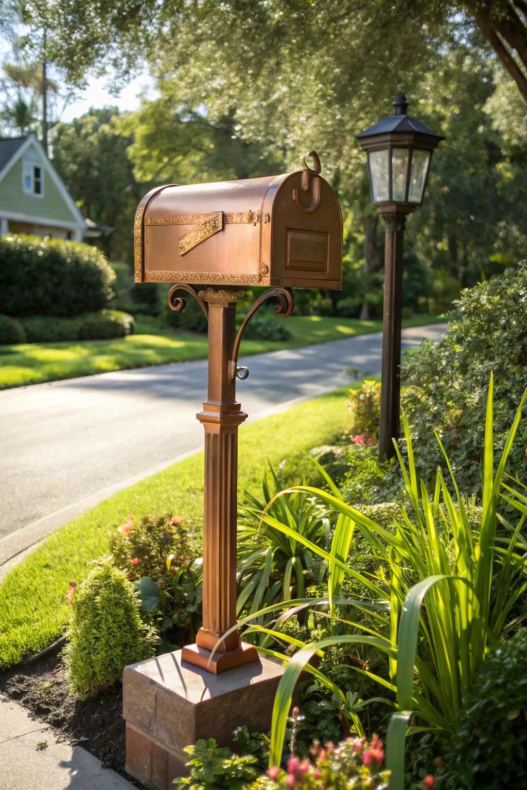 Bronze mailbox stands provide a warm and stylish appearance.