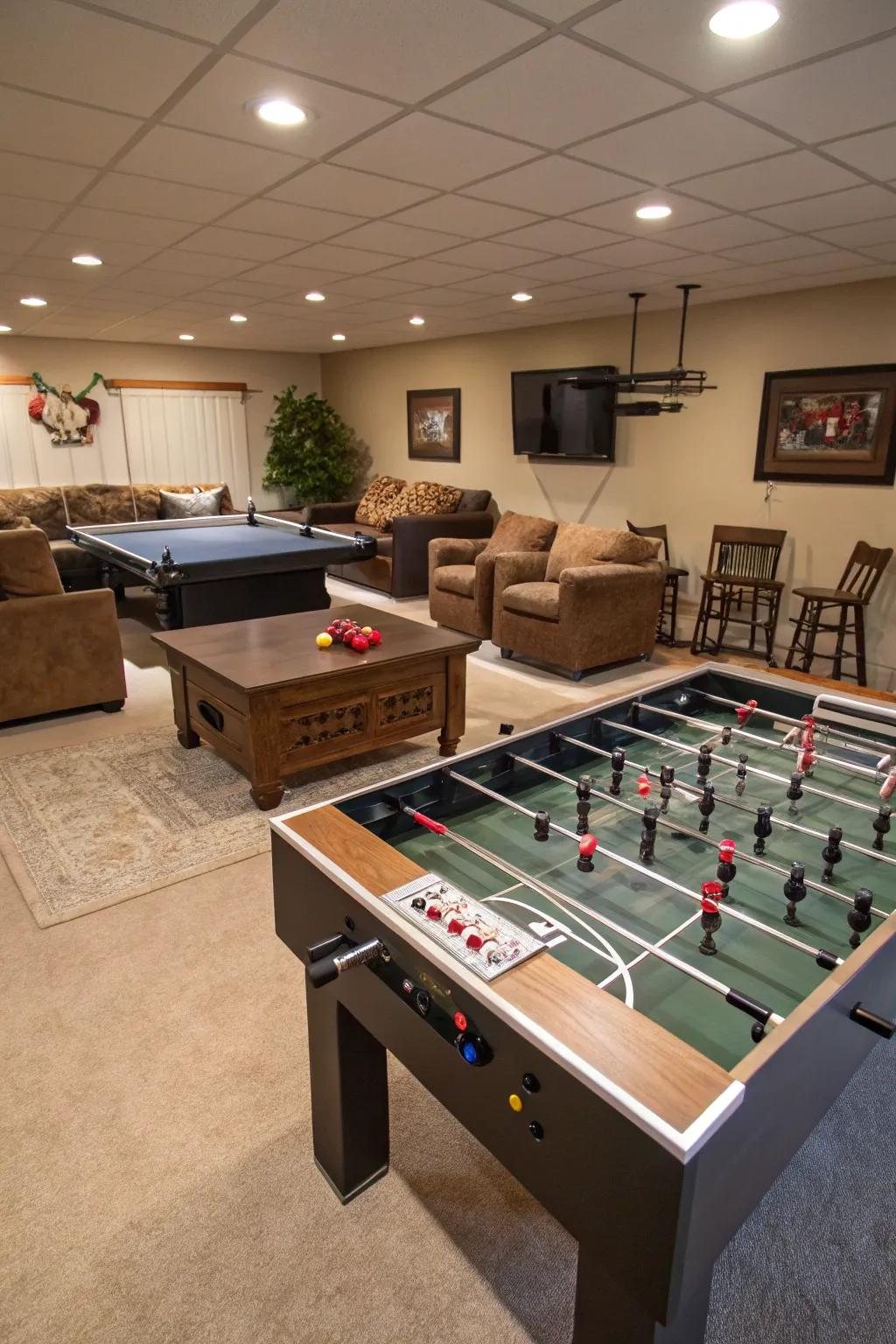 Incorporate a competitive aspect within your man cave using a gaming table section.