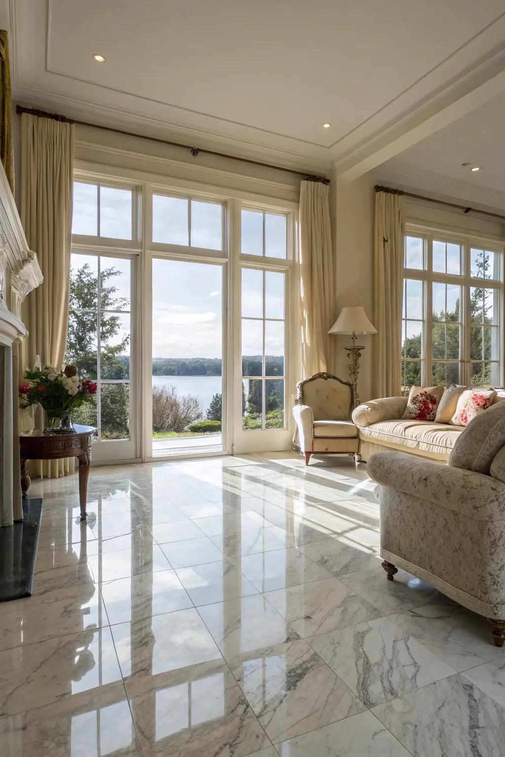 Inherent light highlights the beauty of stone flooring.