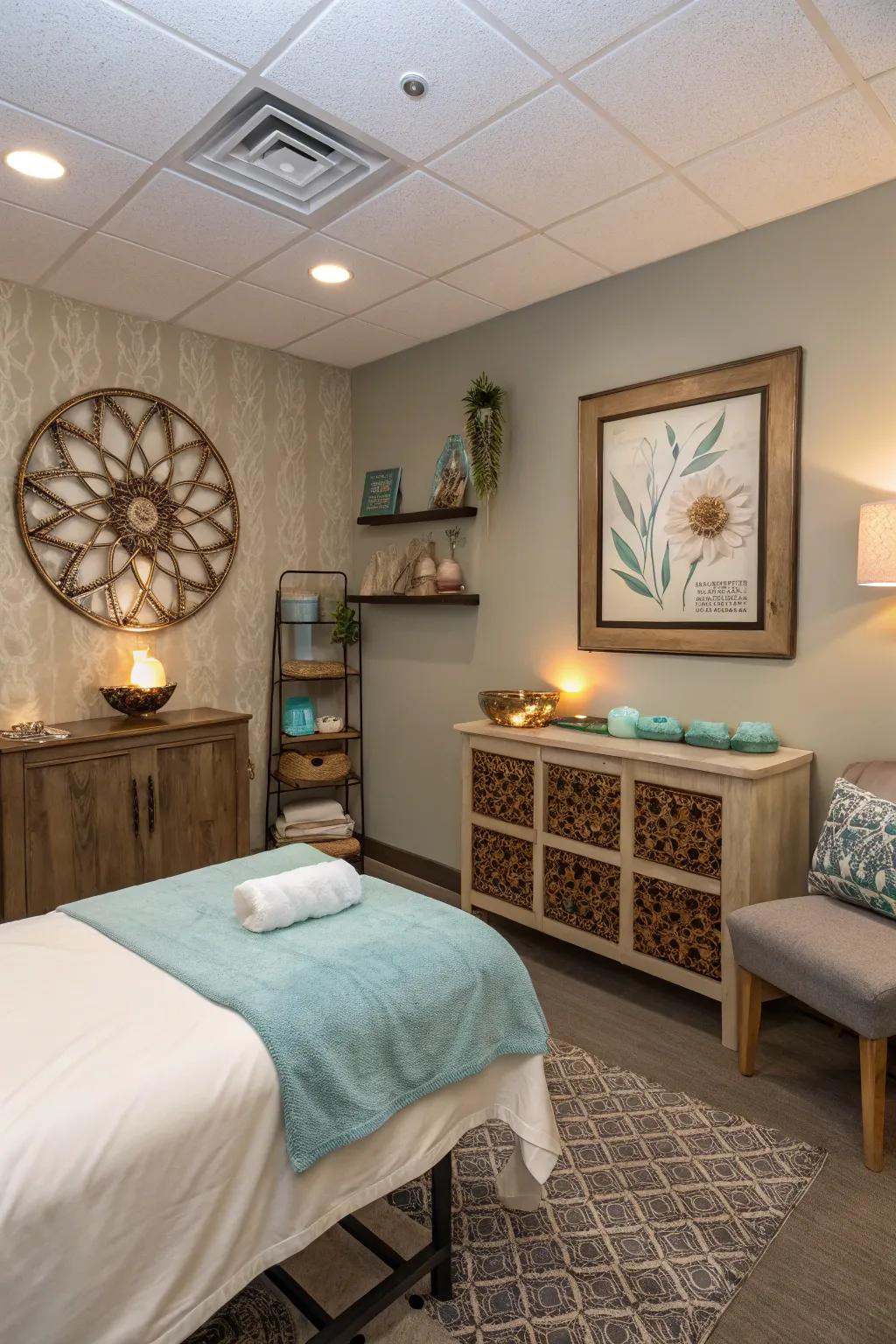 A massage space with special and individual design details.