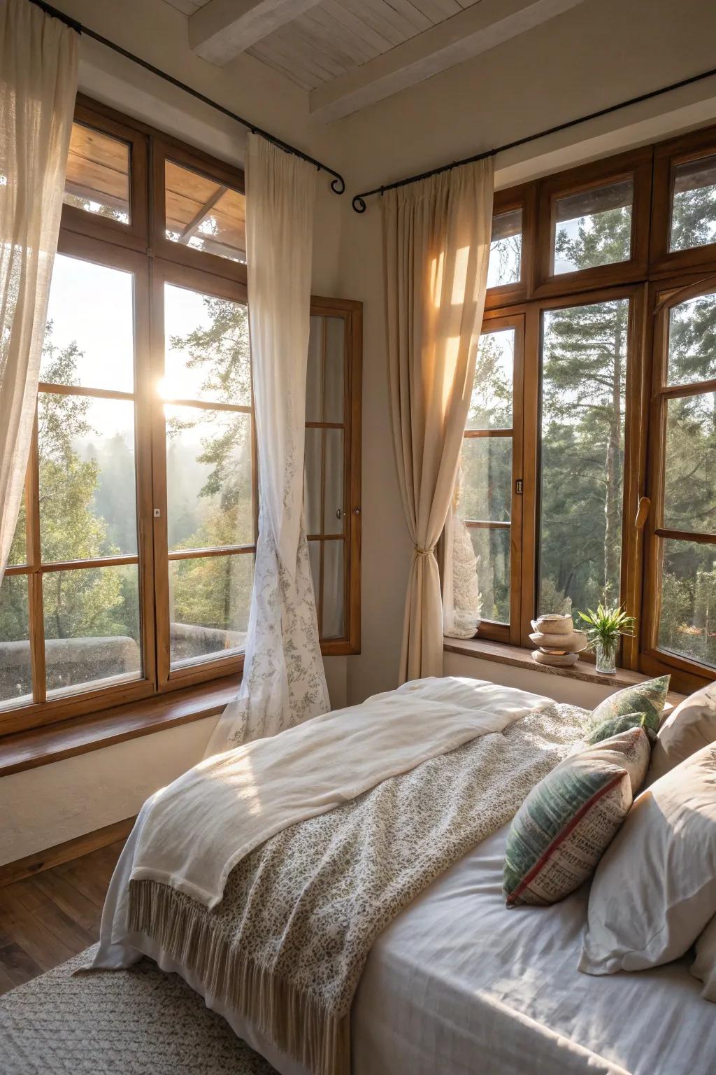 Sunlight generating an airy and inviting setting.