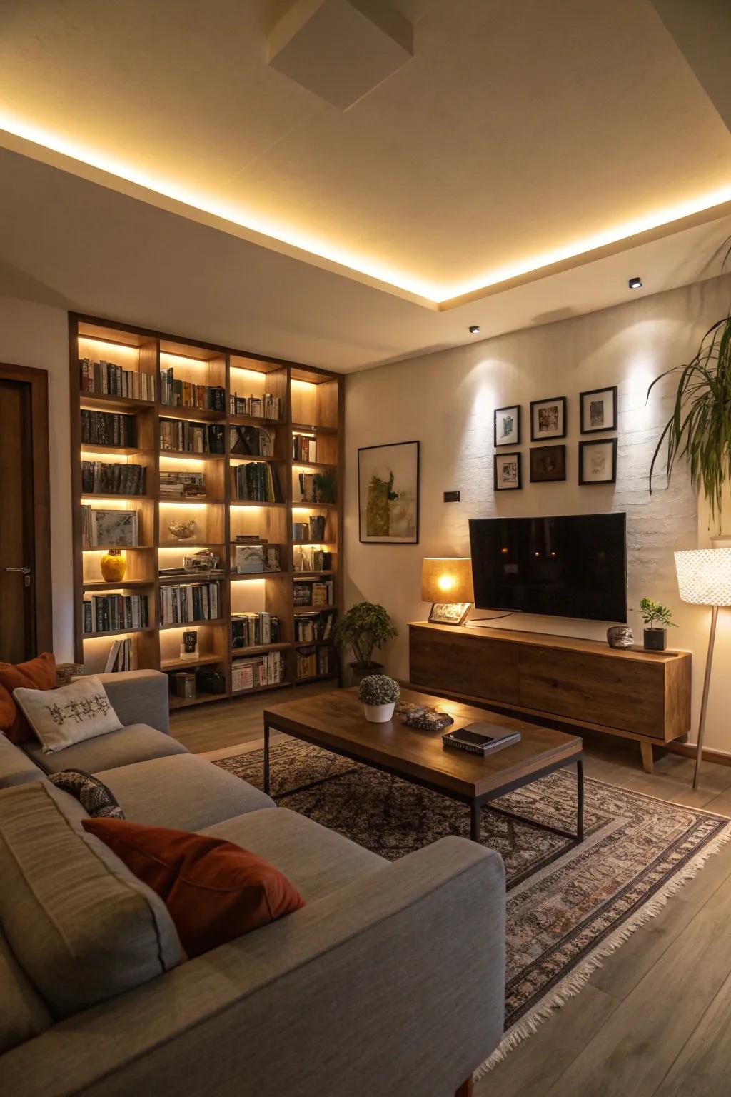 Ambient illumination creating a cozy atmosphere.