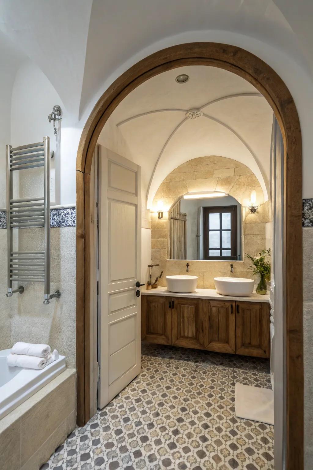 An arched doorway provides traditional elegance.