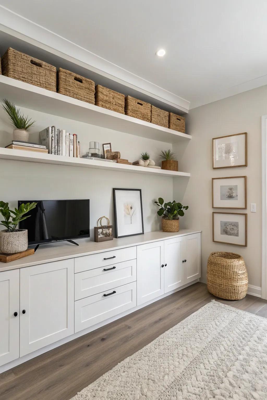 Practical decor plays a dual role in minimalist spaces.