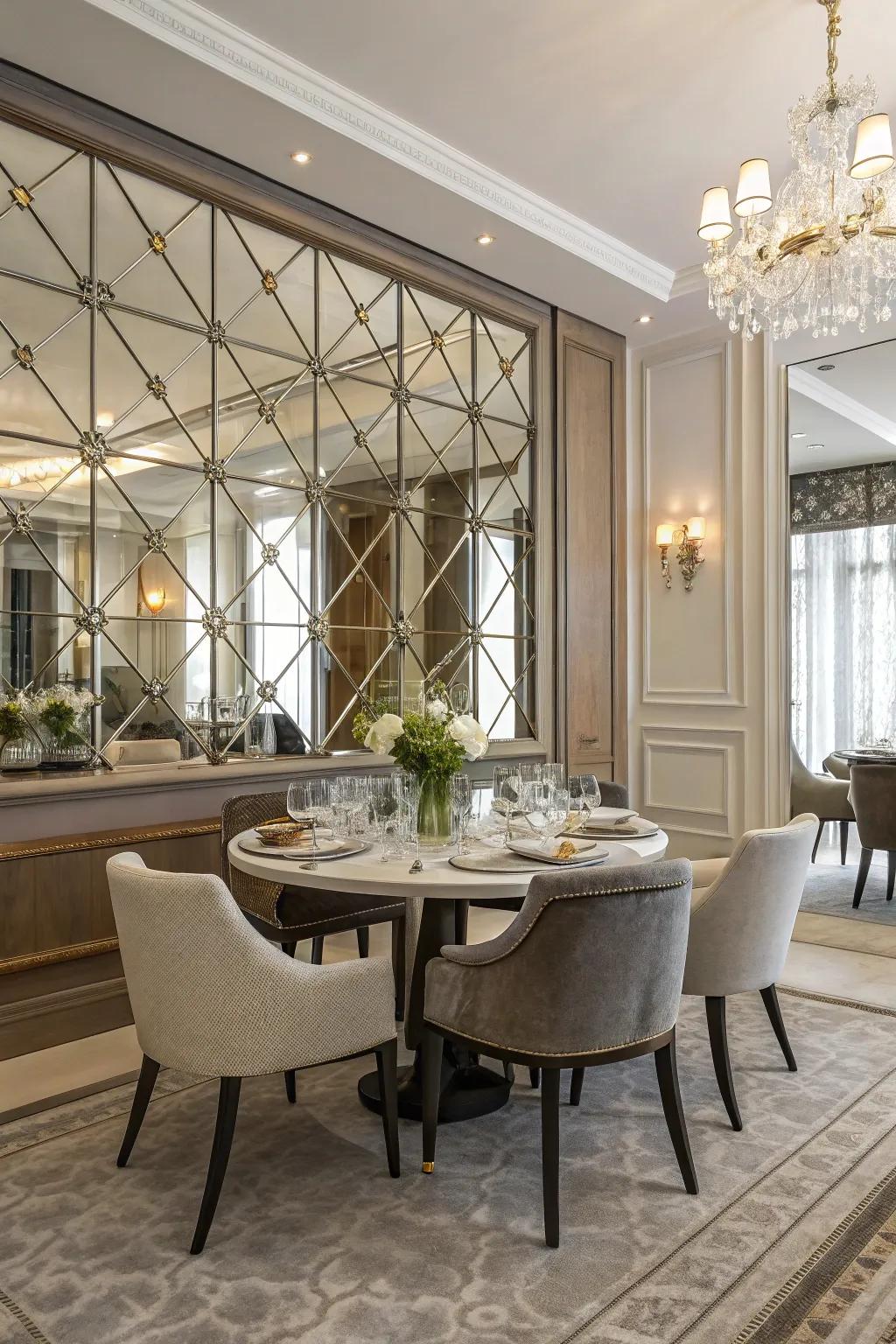 Mirror accent walls add depth and character.