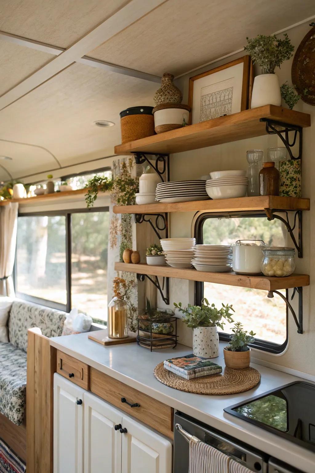 Custom shelving combines style with practicality.