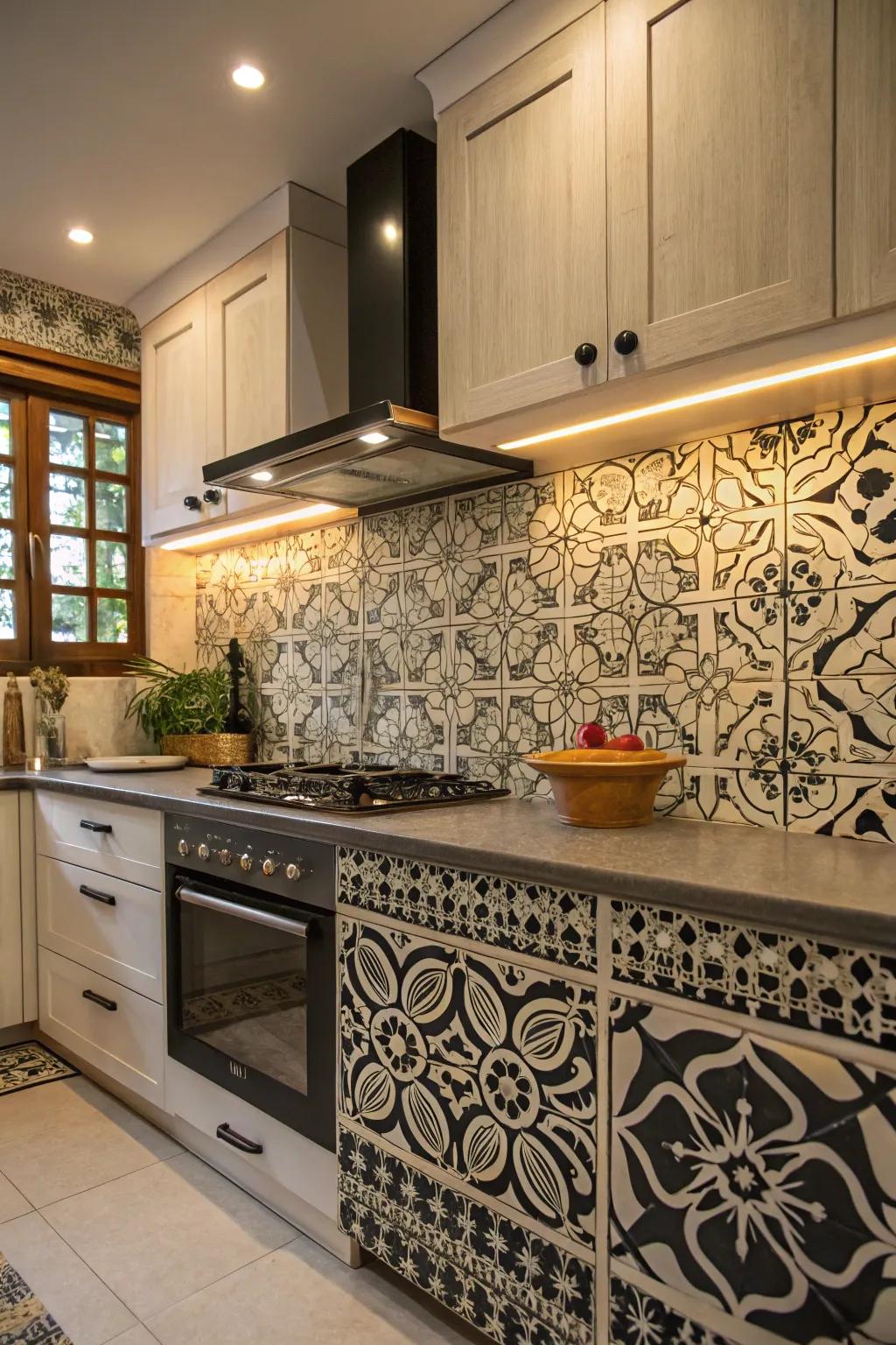 North African tiles introduce an exotic element into the kitchen.