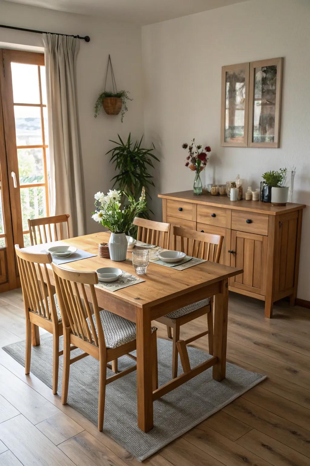 Functional simplicity ensures a tidy and elegant dining space.