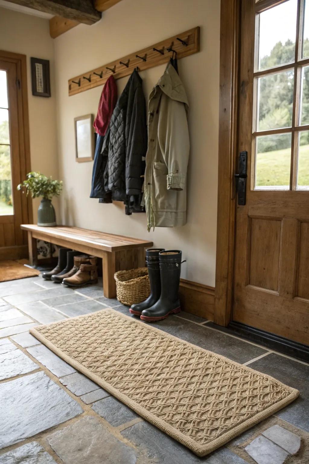 A textural floor covering provides warmth and style in your mudroom.