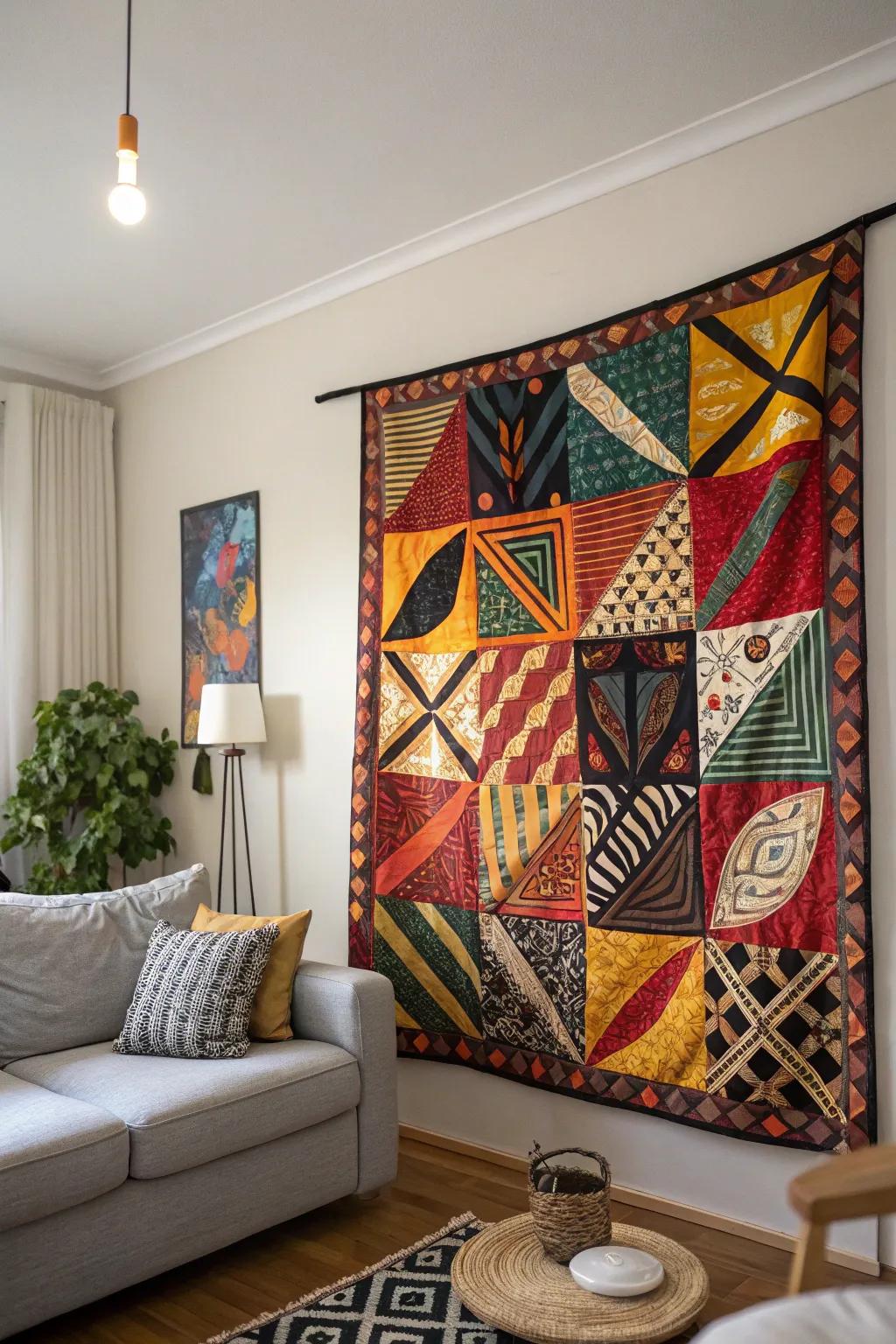Abstract coverlets transform spaces into galleries through their artistic flair.