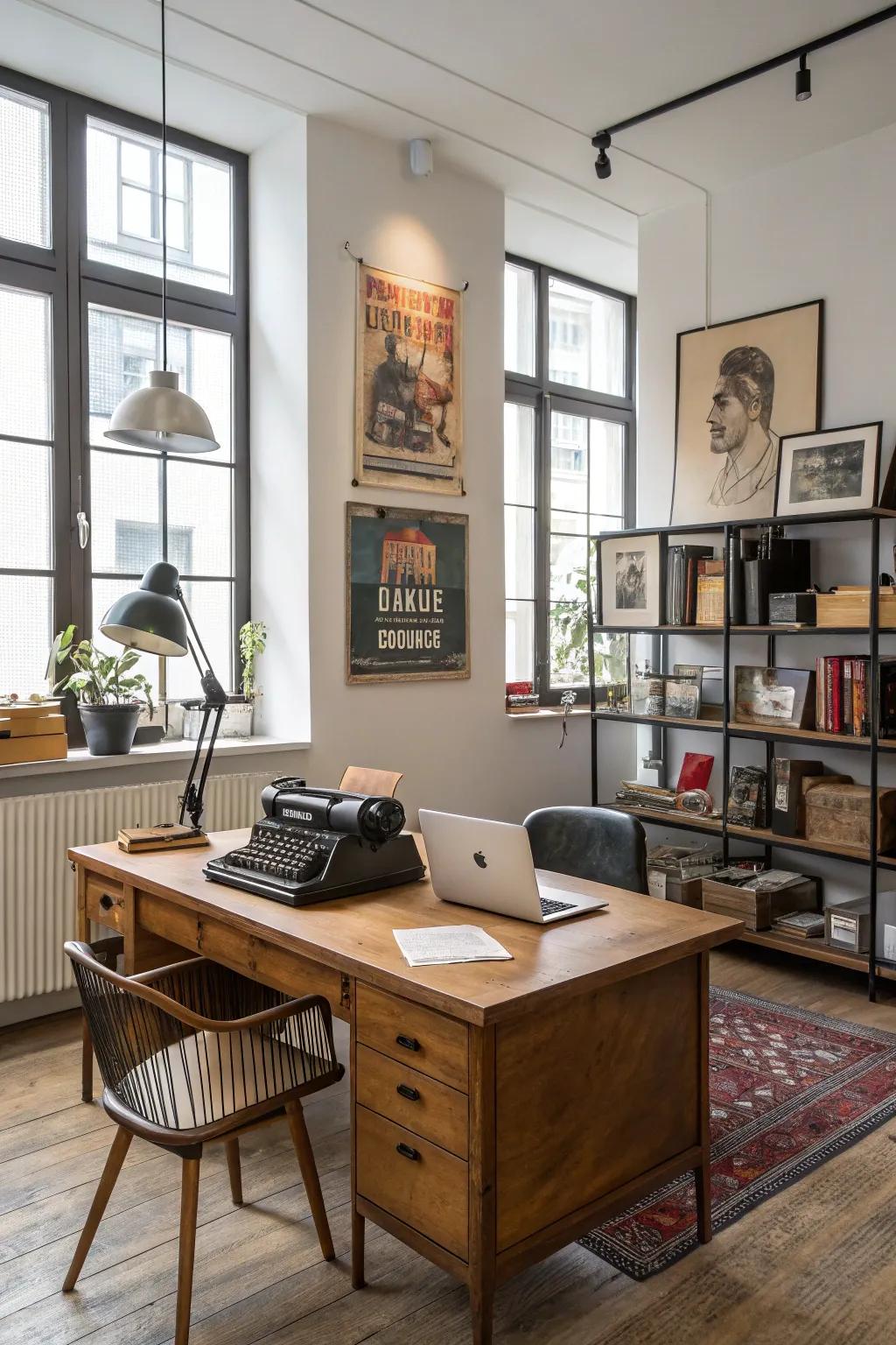 A fusion of classic and new features fashions a distinctive and balanced office space.
