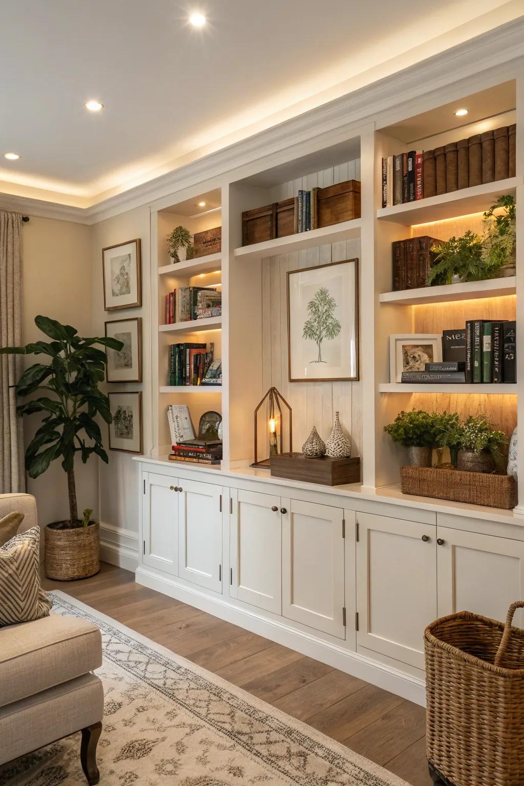 Achieve a unified impression using seamless shelving.