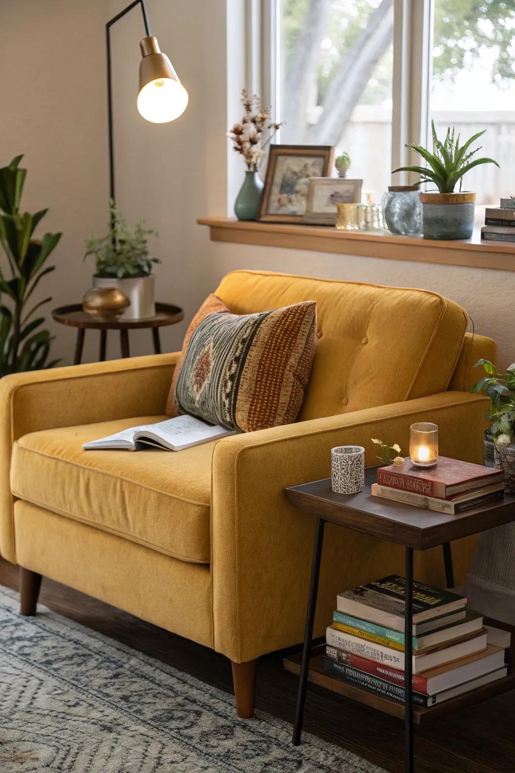 A cozy nook invites relaxation and comfort.