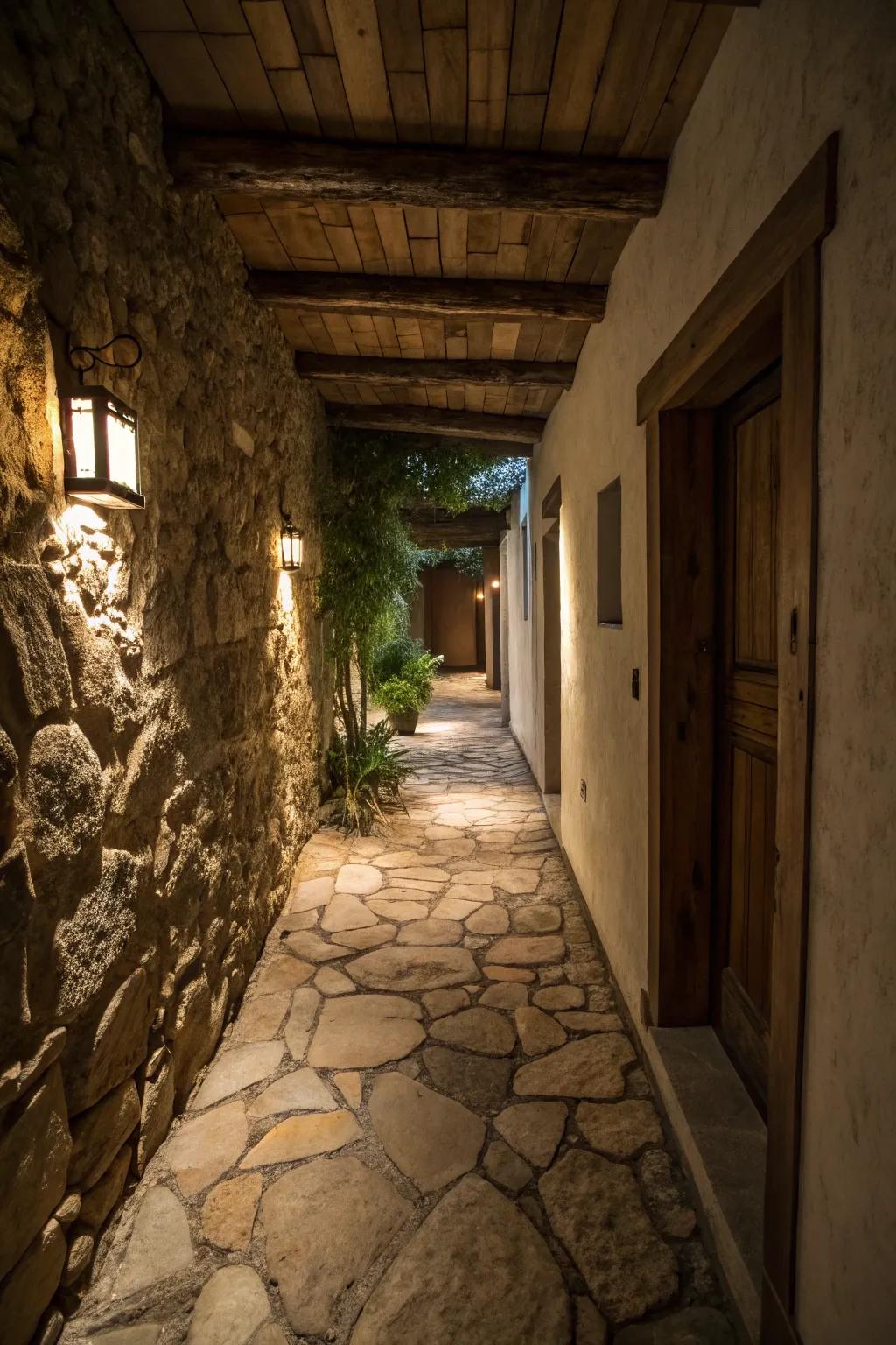 Boulder stone finish can contribute an organic, rustic feel to your hallway.
