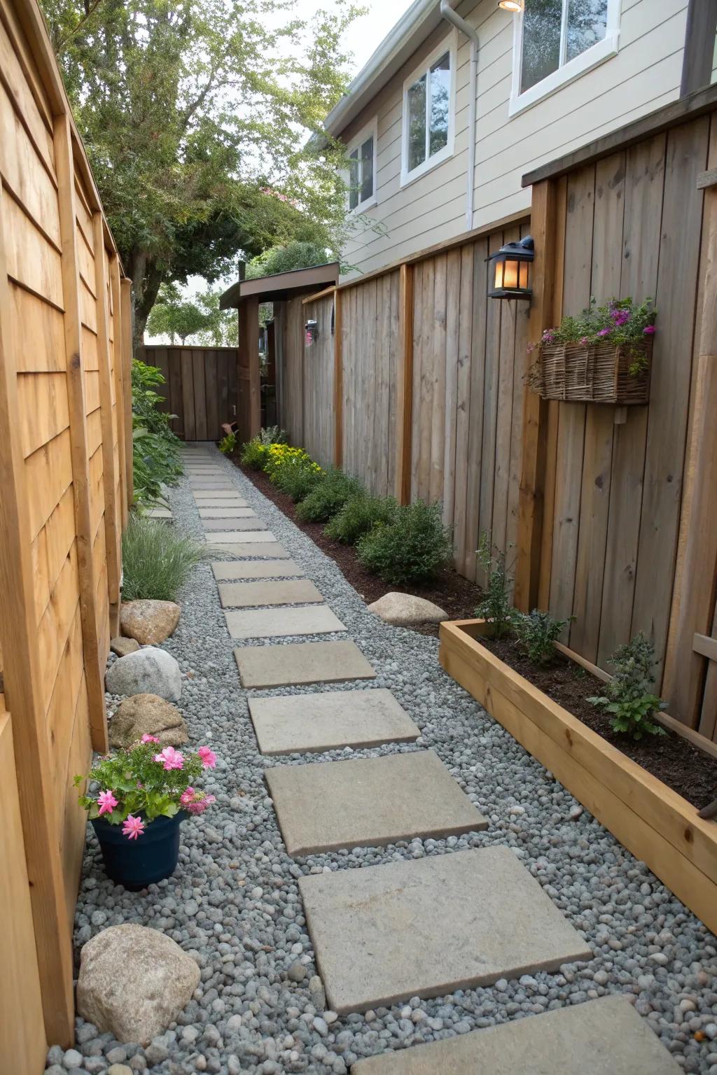 Textures enhance visual appeal and depth in narrow spaces.