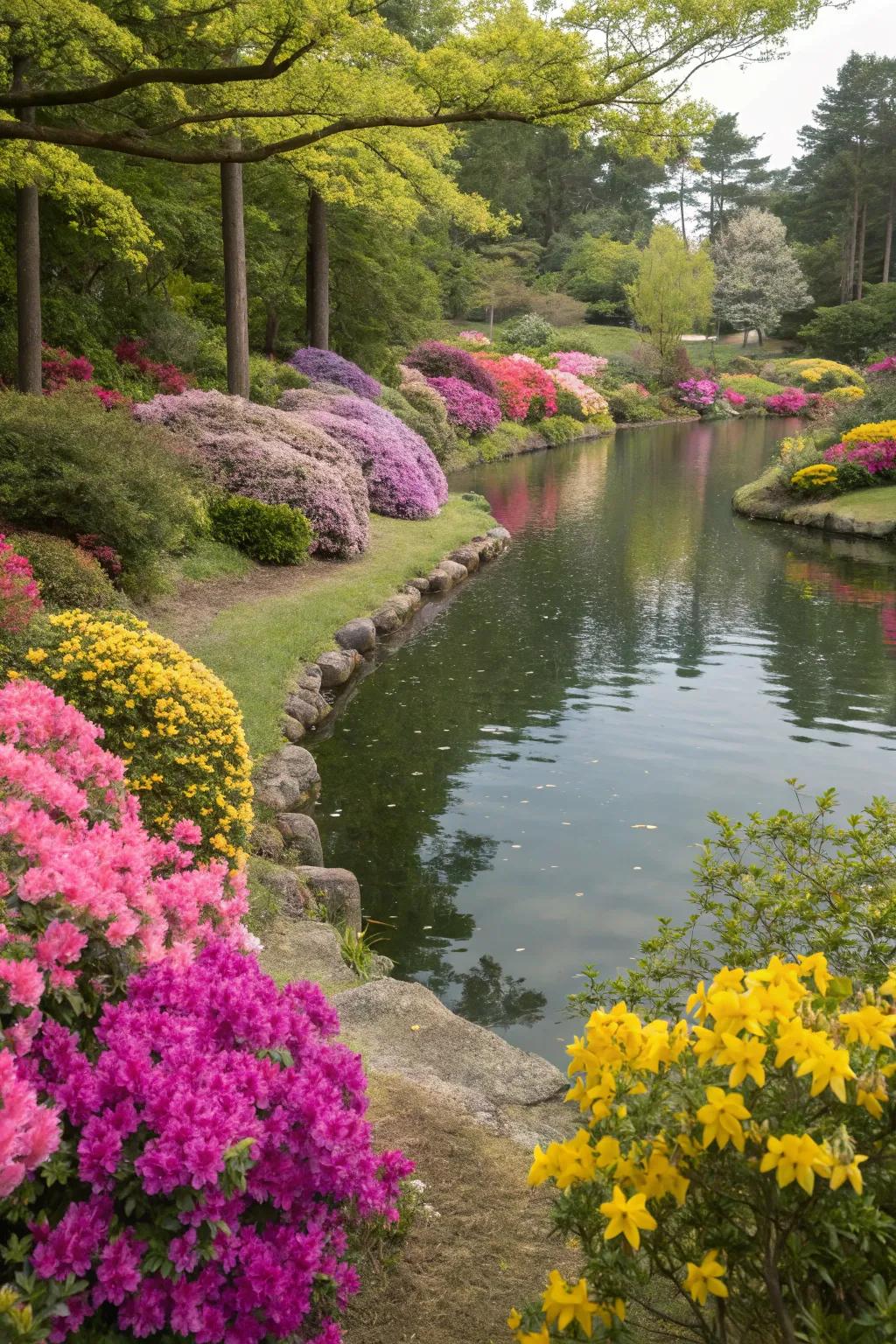 Vibrant blossoms appending a burst of pigmentation to a native water garden.
