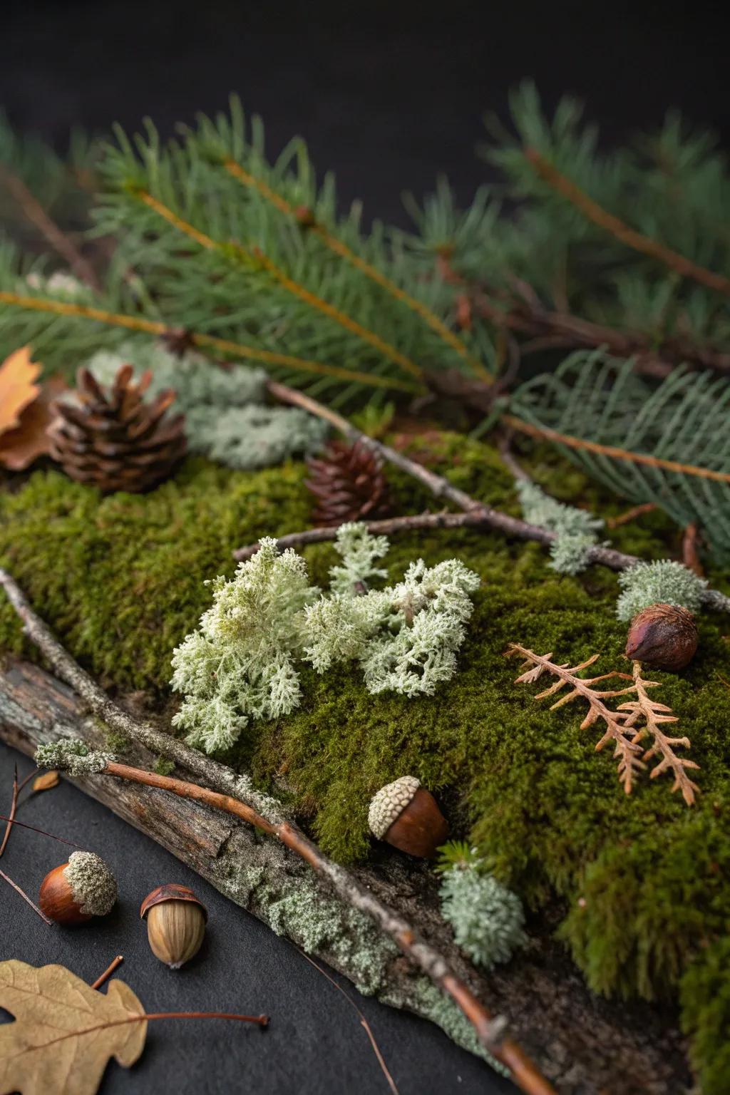 A woodland scene collage featuring moss and branches.