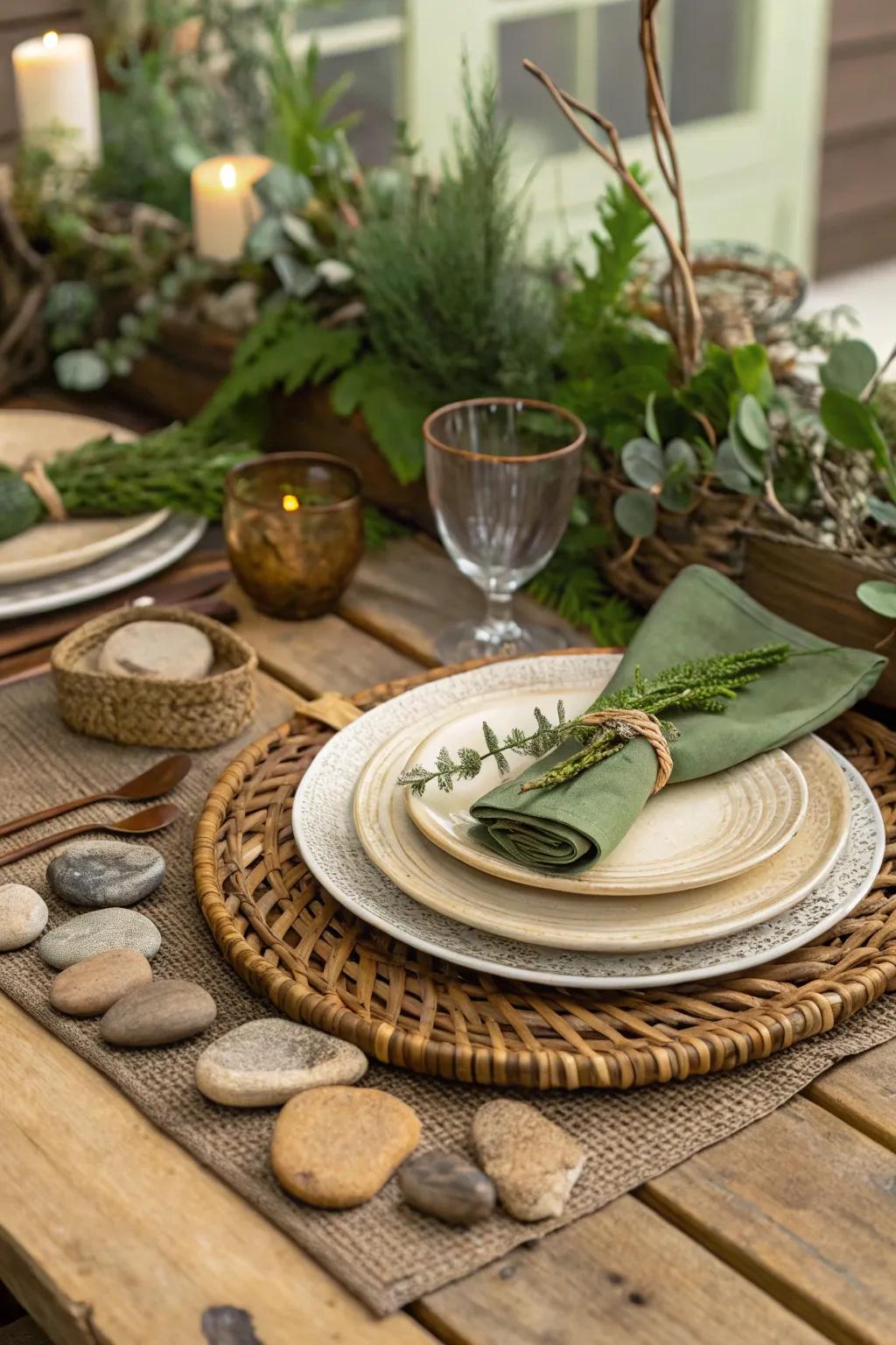 An earthy palette creates a nature-inspired vibe.