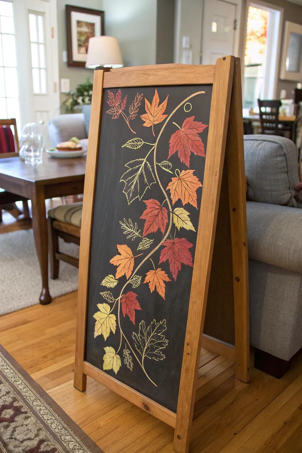 A dropping foliage chalkboard layout that transports the allure of autumn indoors.