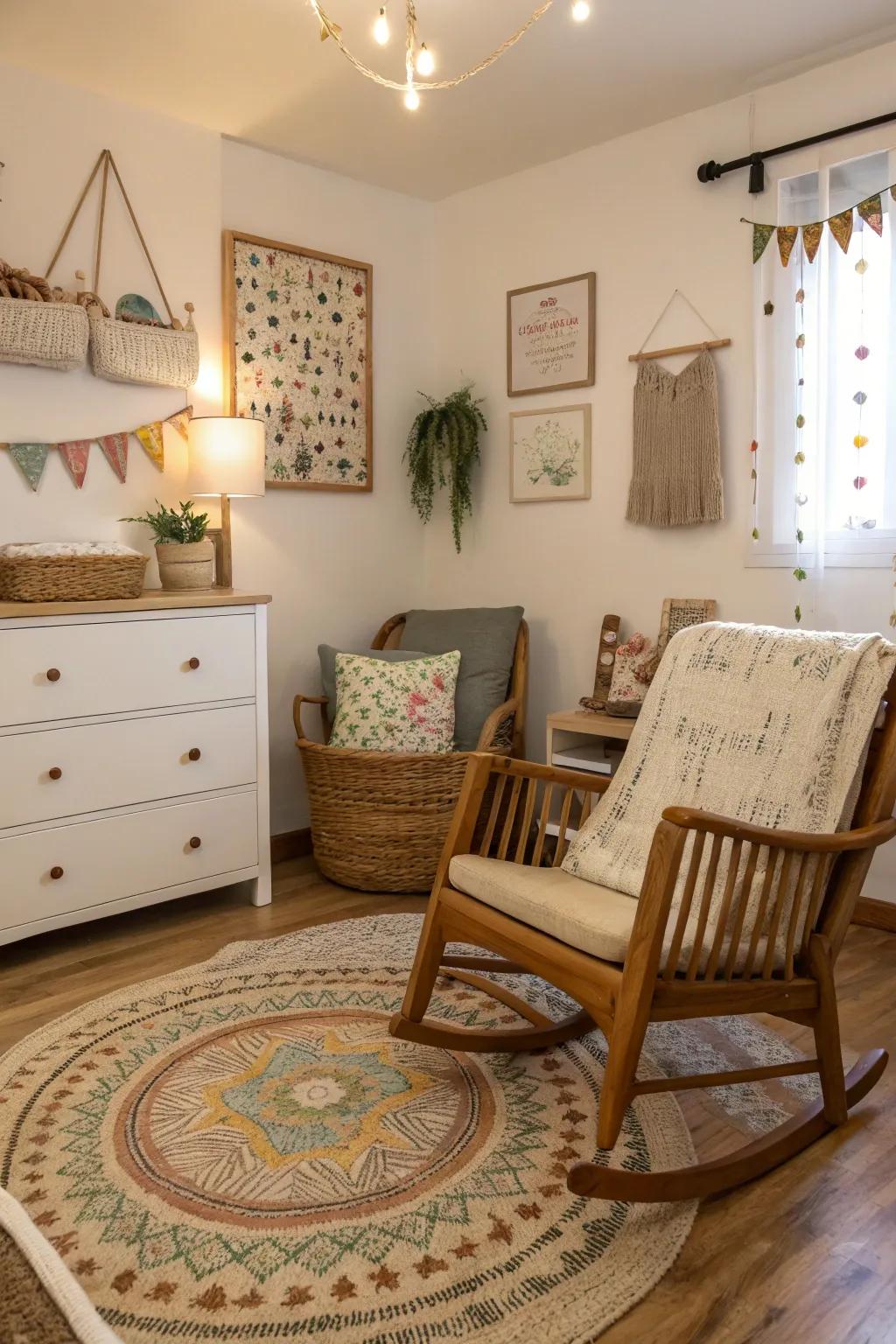 Upcycling gives new life to old items, crafting a distinctive nursery aesthetic.