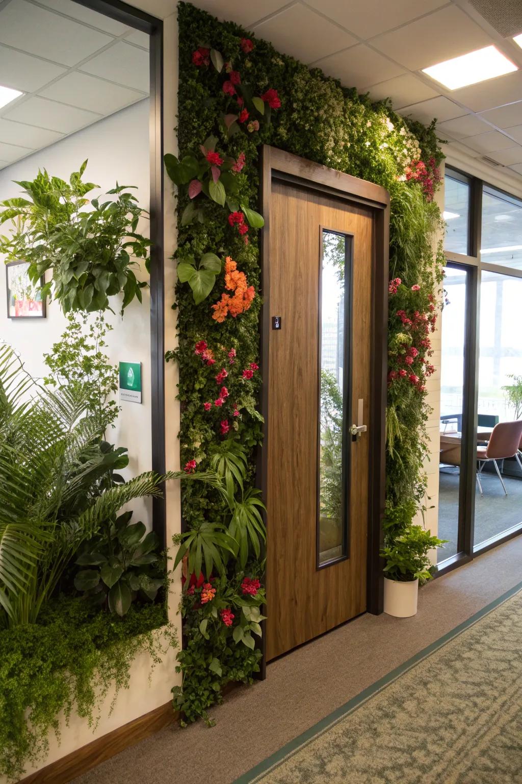Promote serenity through a nature-themed office doorway.