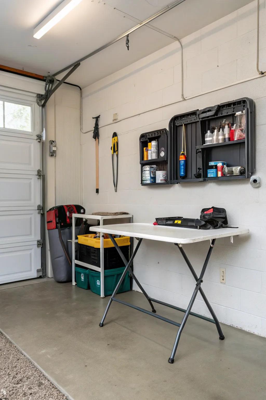 A folding surface offers flexibility without taking up permanent space.