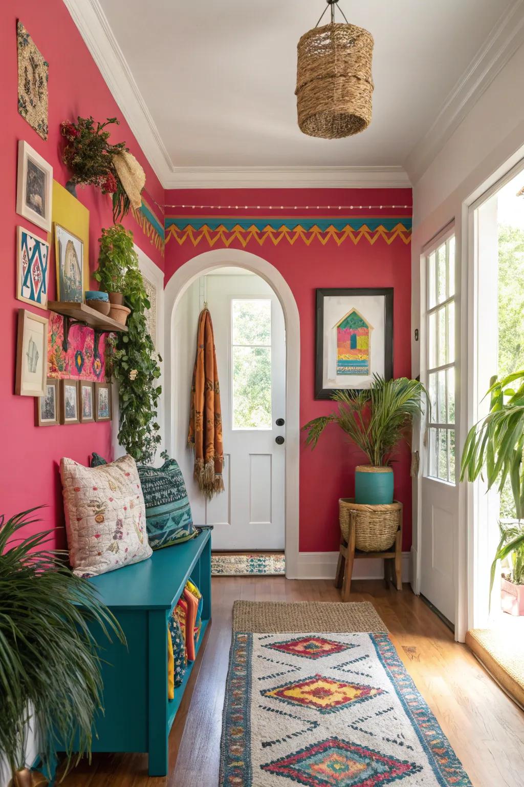 Accent colors in the entryway enhance vibrancy and inject a personal touch.