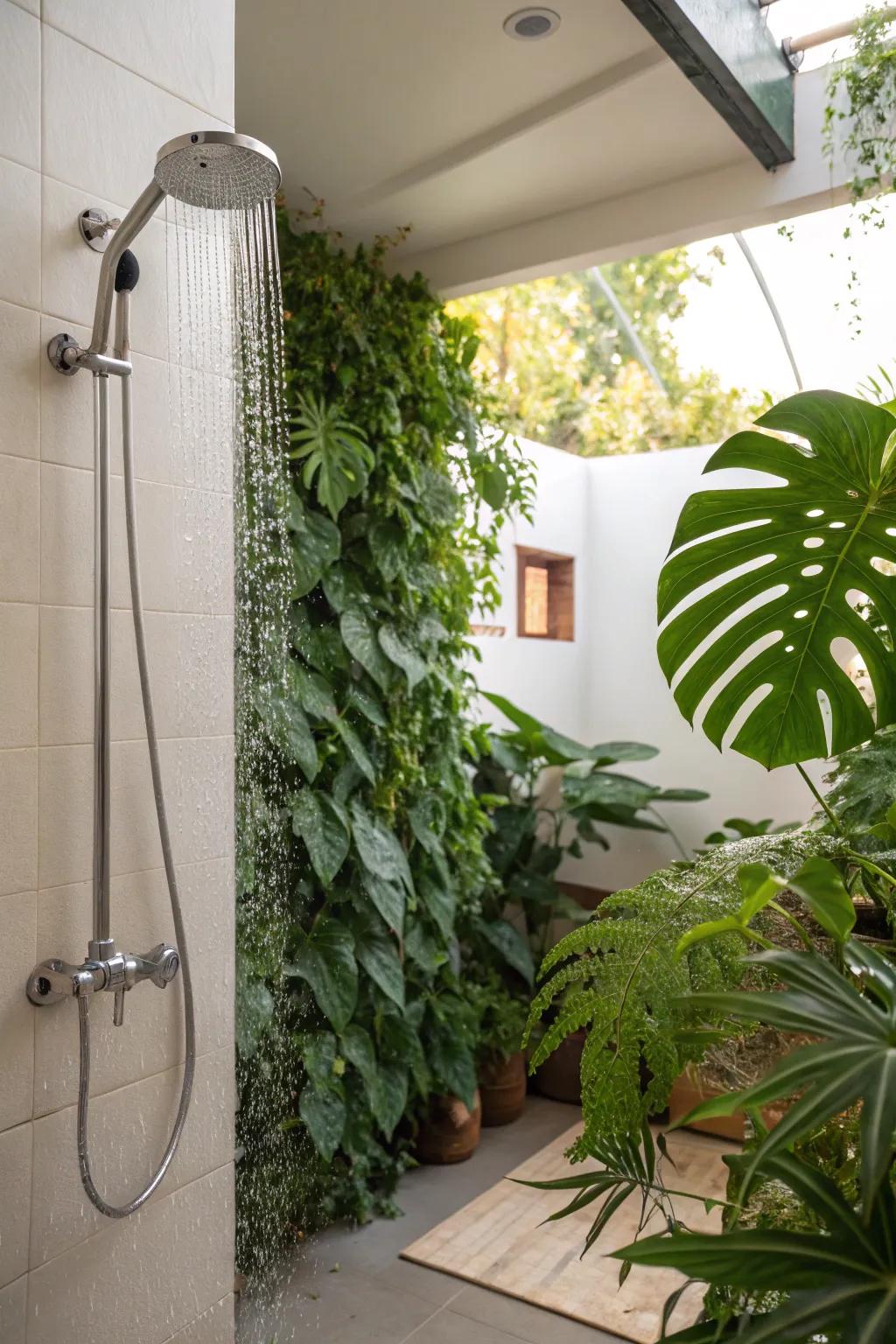 Indoor plants bring life and nature into your open shower.