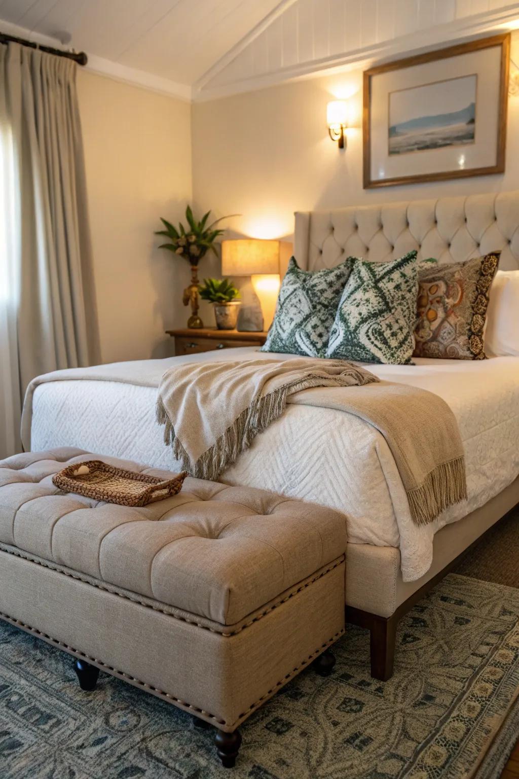 A bedroom ottoman adding both style and function.